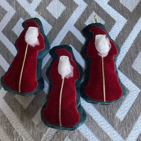 Woof and Poof Velveteen Christmas Santa Ornament Stuffed  7” VTG 1994 Handmade - Picture 3 of 5